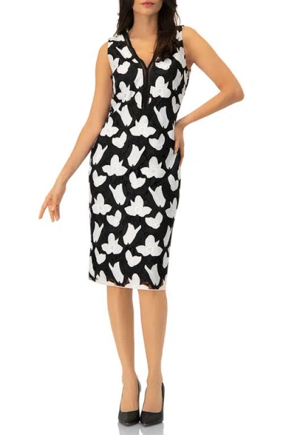 Ivonne Floral Embroidered Sheath Dress In Black