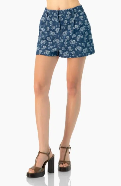 Ivonne Floral Patterned Denim Shorts In Blue