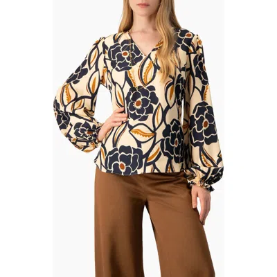 Ivonne Floral Print Bishop-sleeve Blouse In Ivory