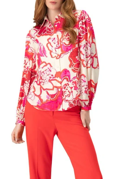 Ivonne Floral Print Long Sleeve Blouse In Red