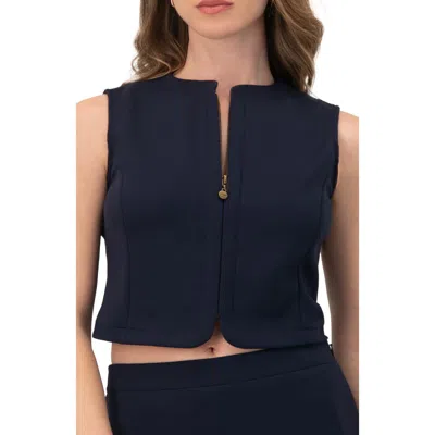 Ivonne Front-zip Crop Top In Blue