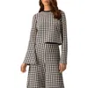 Ivonne Geometric Pattern Sheer Long Sleeve Top In Brown