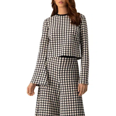 Ivonne Geometric Pattern Sheer Long Sleeve Top In Brown
