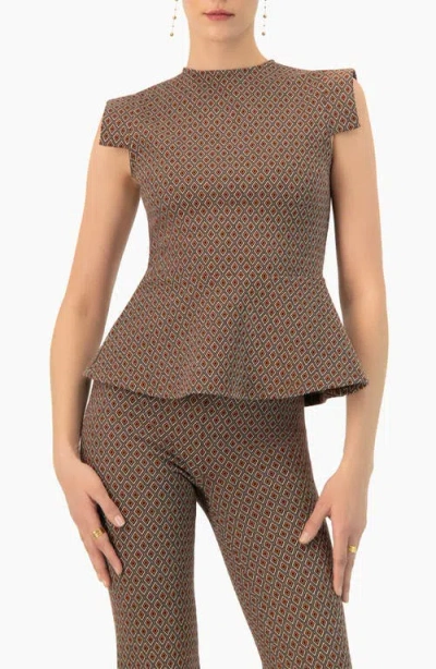 Ivonne Geometric Peplum Blouse In Brown