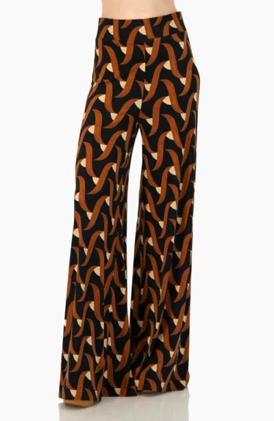 Ivonne Geometric Strech Wide Pants In Brown