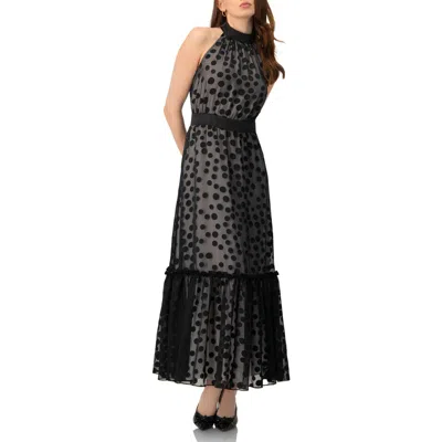 Ivonne Halter Neck Polka Dot Maxi Dress In Black