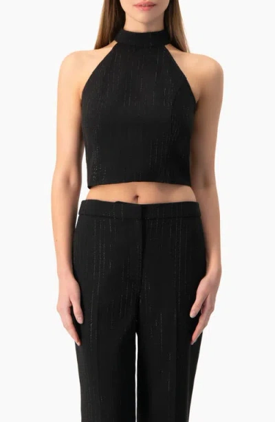 Ivonne Halter-neck Crystal-adorned Sleeveless Crop Top In Black