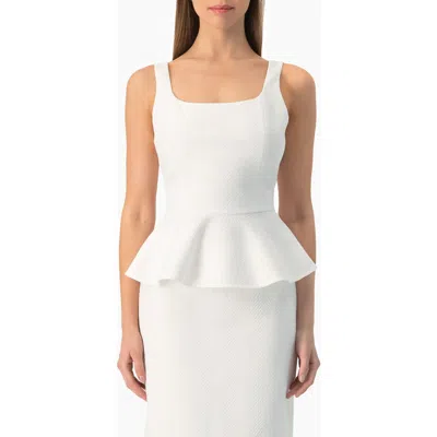 Ivonne Herringbone Jacquard Square-neck Sleeveless Peplum Top In White