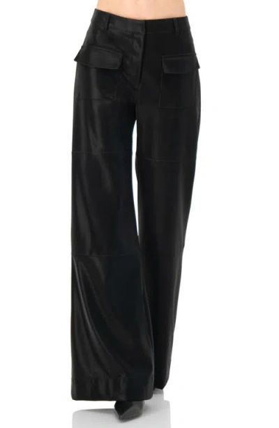 Ivonne High Shine Semi-flared Trousers In Black