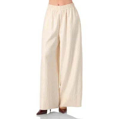 Ivonne High-waisted Wide-leg Trousers With Elastic Waistband In Neutral