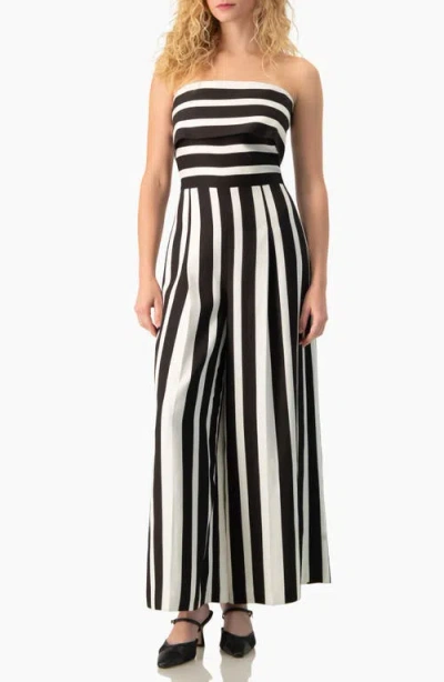 Ivonne High-contrast Stripe Strapless Formal Maxi Gown In Black