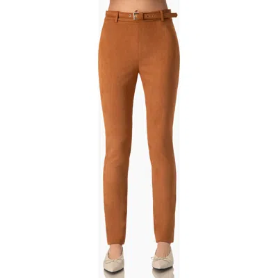 Ivonne High-rise Skinny Pants With Removable Belt In Faux Suede In Chedron
