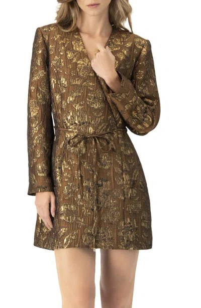 Ivonne Jacquard Short Crossed V-neck Dress With Pockets In Brown