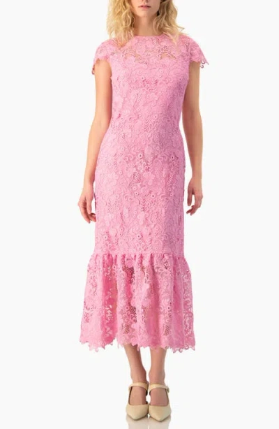 Ivonne Lace Cap-sleeve Midi Dress In Pink