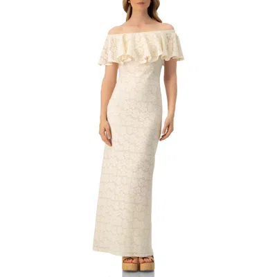 Ivonne Lace Long Bardot Neckline Dress In White