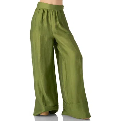 Ivonne Linen Maxi Wide-leg Pants In Green