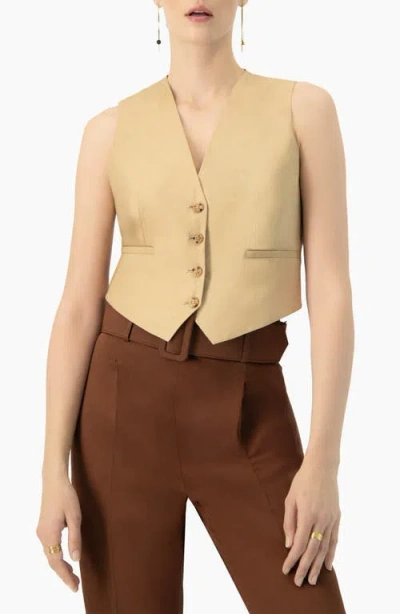 Ivonne Linen Vest With Faux Pockets In Neutral