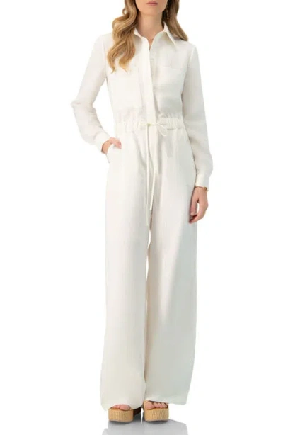 Ivonne Linene Long Sleeve Collared Jumpsuit In White
