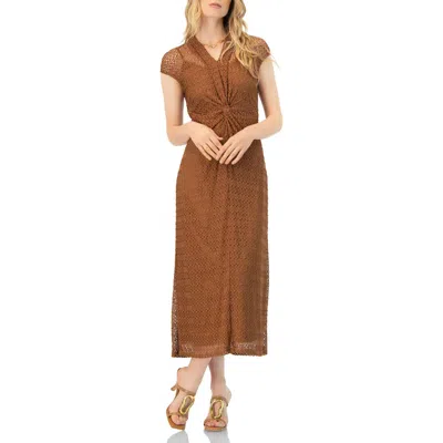 Ivonne Long Knitted Off-shoulder Dress In Brown