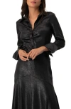 Ivonne Long Sleeve Faux Leather Shirt In Black