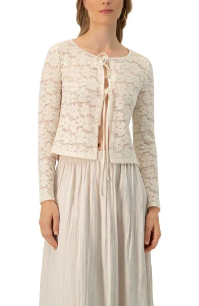 Ivonne Long Sleeve Knitted Lace Straight Blouse In Neutral
