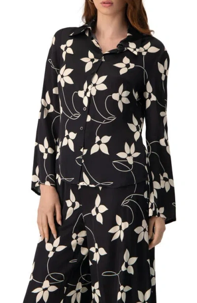 Ivonne Long Sleeve Printed Shirt Blouse In Black