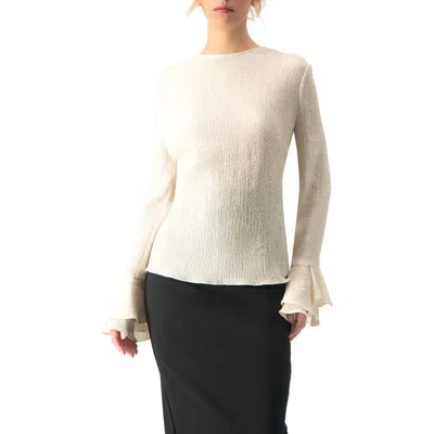 Ivonne Long Sleeve Ruffled  Cuff Textured Blouse In Brown