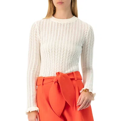 Ivonne Long Sleeve See-through Knitted Blouse In White