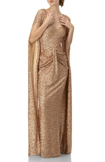 Ivonne Long Sleeve V-neck Sequin Evening Dress With Slit In Multi