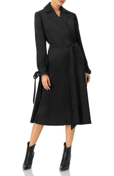 Ivonne Long Sleeve Wrap Midi Dress In Black
