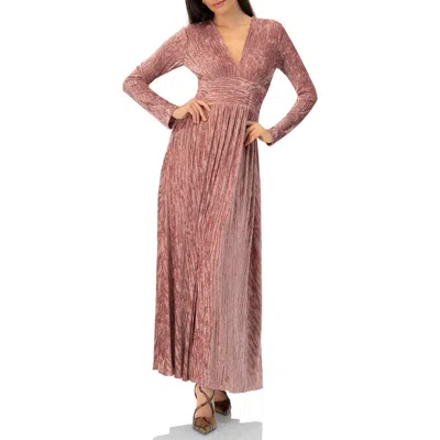 Ivonne Long Velvet Pleated V-neck Dress In Pink