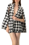 Ivonne Mega Houndstooth Trench Coat With Cape In Black