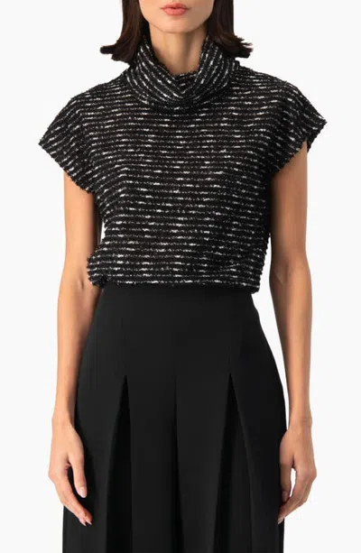 Ivonne Metallic Fleck Boucle Cowl Neck Top In Black