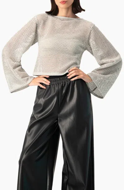 Ivonne Metallic Open-knit Cropped Sweater In Gray
