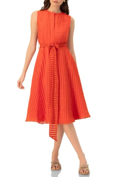 Ivonne Midi A-line Dress With Waist Tie In Orange