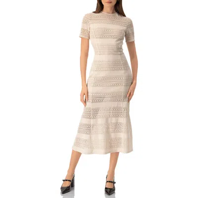 Ivonne Midi Crochet Striped Dress In White