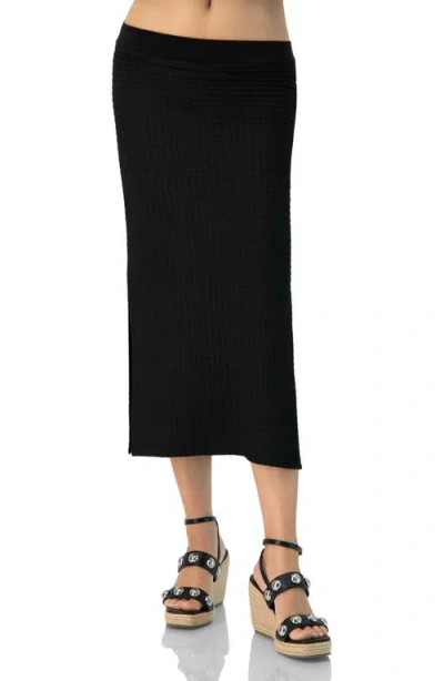 Ivonne Midi Knit Skirt With Side Slits In Black