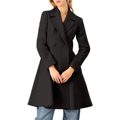 Ivonne Notched-lapel Wool-blend Fit-and-flare Coat In Black