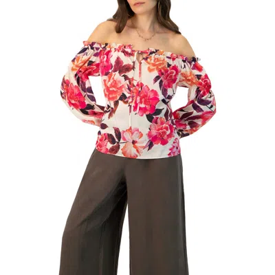 Ivonne Off-shoulder Long Sleeve Printed Blouse In White