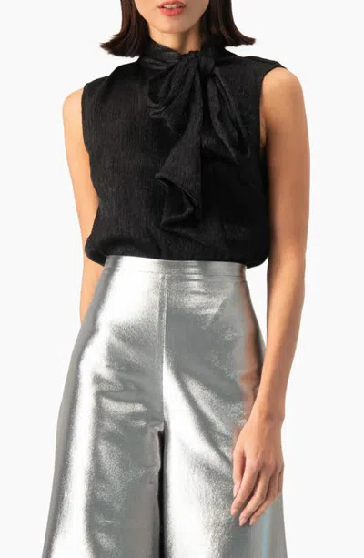 Ivonne Oversized Bow Neck Sleeveless Blouse In Black