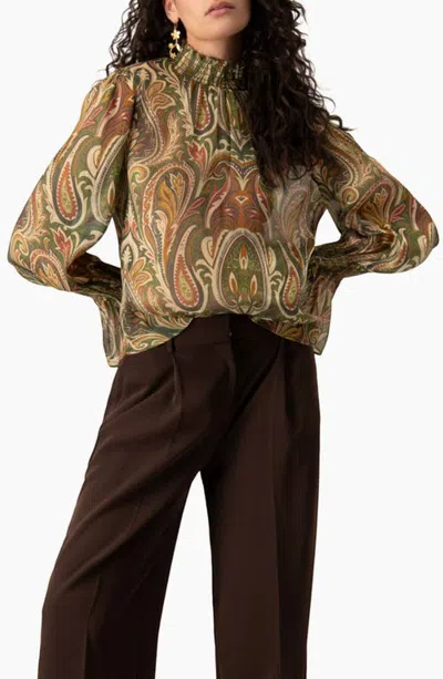Ivonne Paisley Print Gathered Mock-neck Puff-sleeve Blouse In Multi