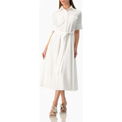 Ivonne Patch-pocket Belted Button-front Midi Shirt Dress In White