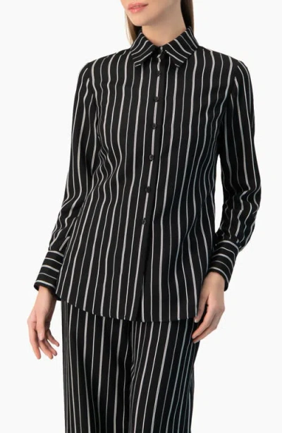 Ivonne Pinstripe Fitted Long-sleeve Button-front Shirt In Black