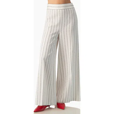 Ivonne Pinstripe High-waist Wide-leg Tailored Suit Trousers In White