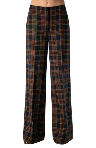 Ivonne Plaid Wide-leg Pants In Blue