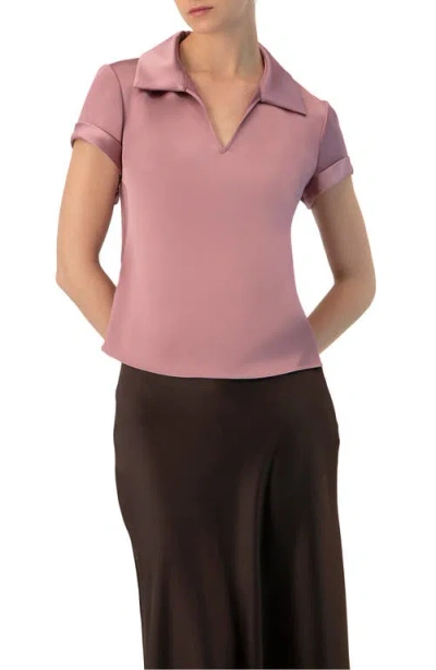 Ivonne Plain Short Sleeve Blouse With Shirt Collar In Pink