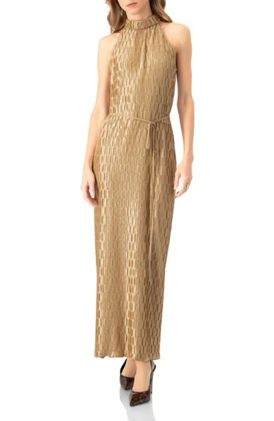 Ivonne Pleated  Halter-neck Long Dress In Brown