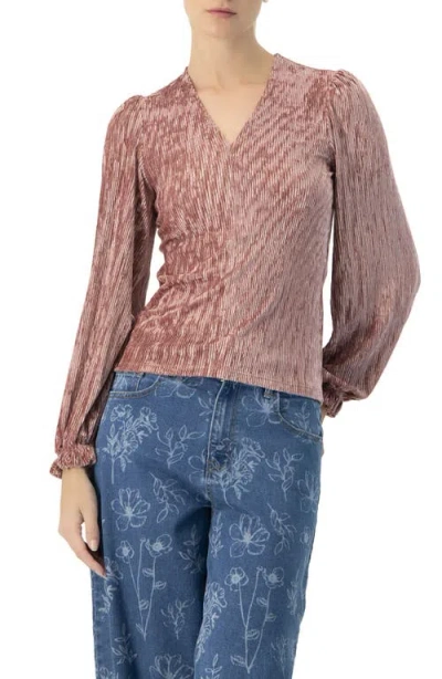 Ivonne Pleated Velvet V-neck Blouse In Pink