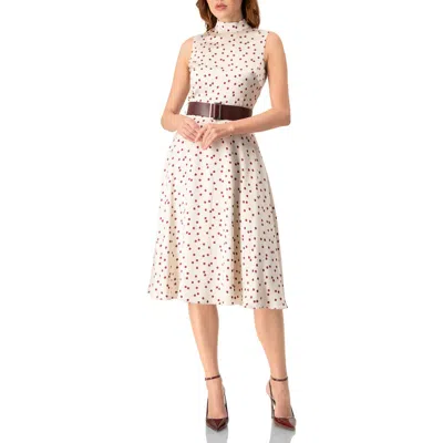 Ivonne Polka Dot Midi Dress With Belt In Neutral