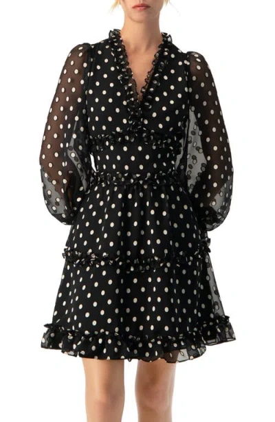 Ivonne Polka Dot Ruffled Short Dress In Black